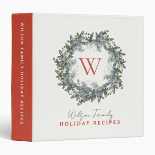 Monogram Wreath Photo Holiday Recipe Binder Book