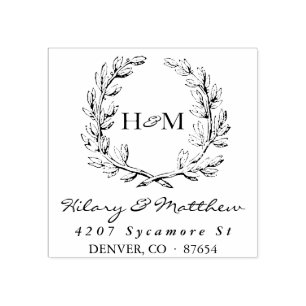 Monogram Wreath Wedding Address Stamp