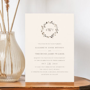 Monogram Wreath Wedding Invitation   Twig