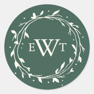 Monogram Wreath Wedding Stickers   Forest