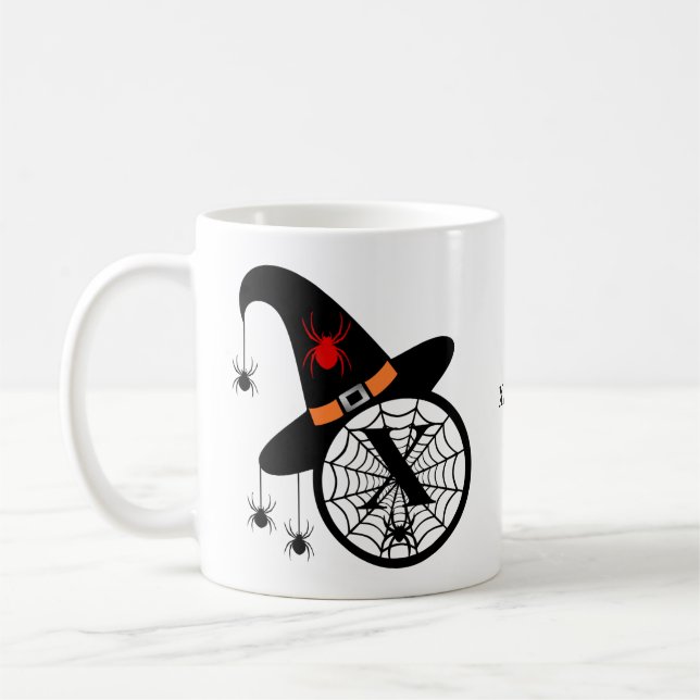 Monogram X Halloween Witch Spiders Your Name Coffee Mug (Left)
