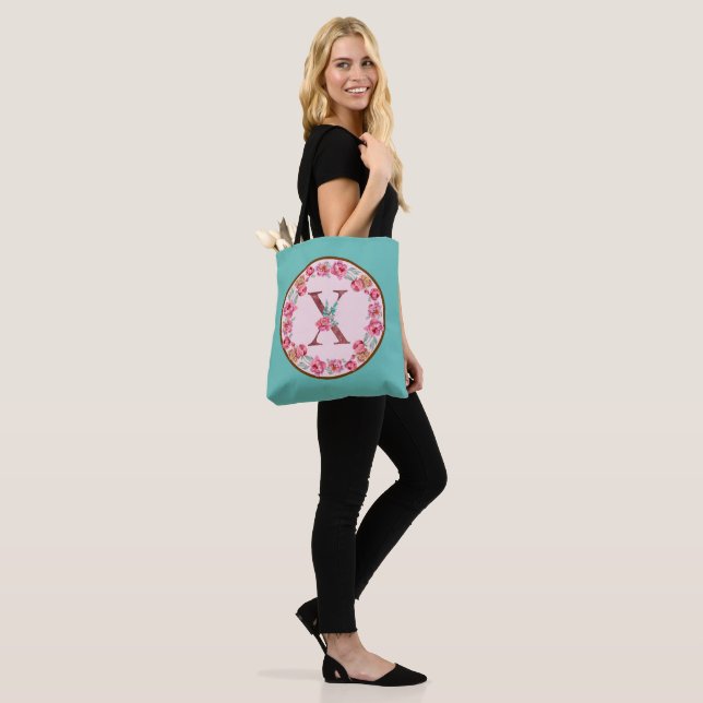 Monogram X Letter with Peony Flower Image Tote Bag (On Model)