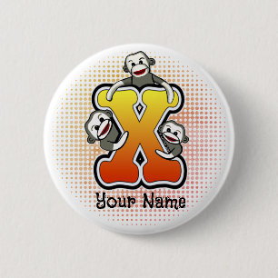 Monogram X Sock Monkey 2 Inch Round Button