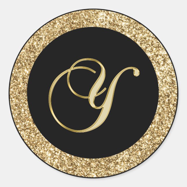 Monogram Y gold script Classic Round Sticker (Front)