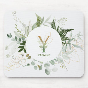 Monogram Y Greenery Wreath Mouse Pad