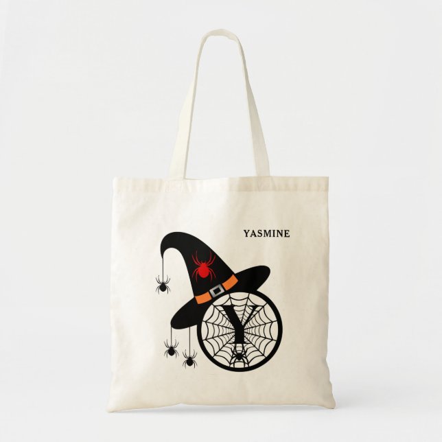 Monogram Y Halloween Witch Spiders Your Name Tote  (Front)