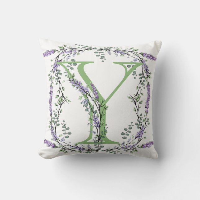 Monogram Y Lavender Eucalyptus botanical theme  Throw Pillow (Front)