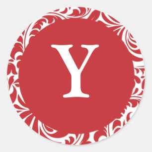Monogram Y Red White Custom Wedding Monograms Invi Classic Round Sticker
