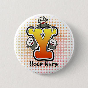 Monogram Y Sock Monkey 2 Inch Round Button