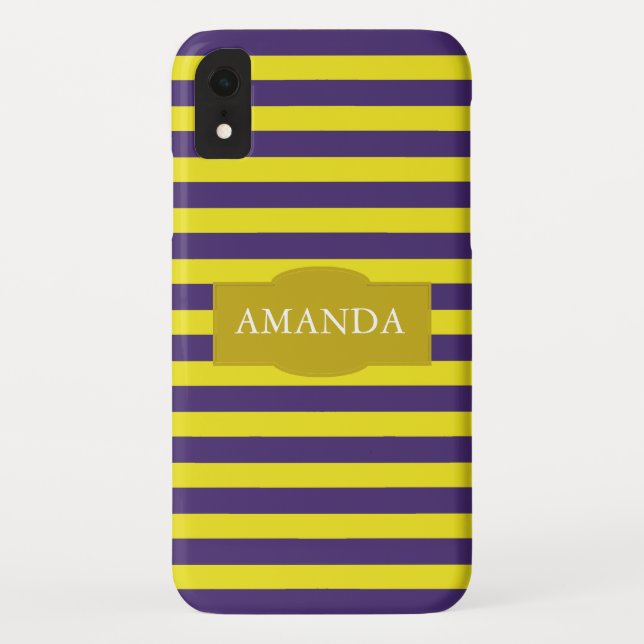 Monogram Yellow and Purple Stripe Pattern Case-Mate iPhone Case (Back)