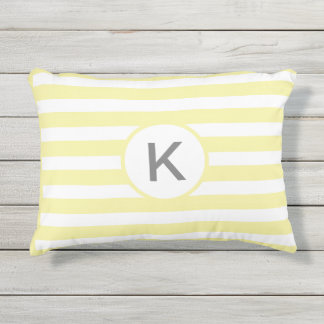 Monogram Yellow and White Striped Patio Outdoor Pillow