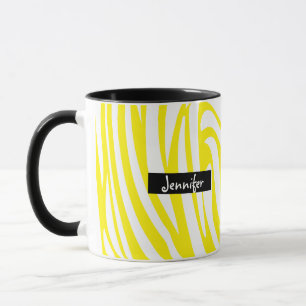 Monogram Yellow and White Striped Zebra Pattern  Mug