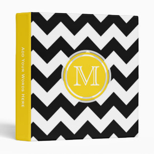Monogram: Yellow Black And White Chevron Binder