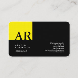 Monogram Yellow Black Modern Linen Business Card