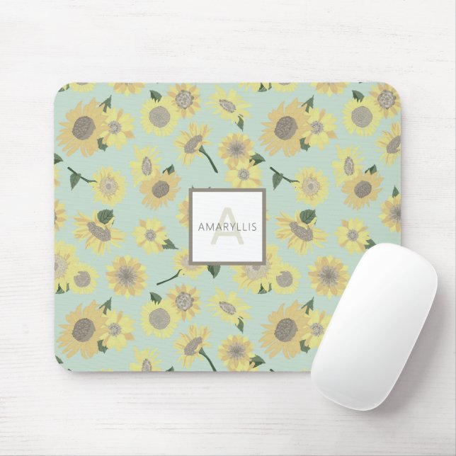  Monogram Yellow Blue Sunflower Flowers Mouse Pad (With Mouse)
