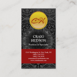 Monogram Yellow Button Pattern Grey Business Card