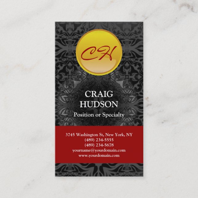 Monogram Yellow Button Pattern Grey Business Card (Front)