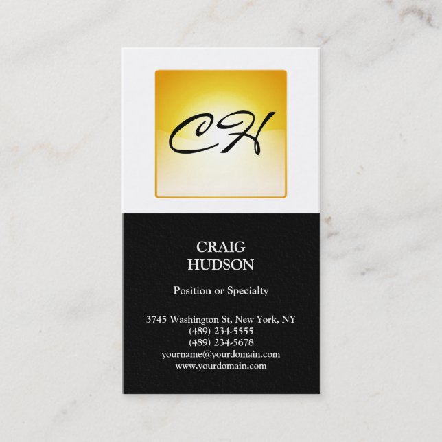 Monogram Yellow Button Pattern White Business Card (Front)