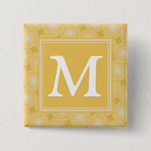 Monogram yellow circles pattern 2 inch square button