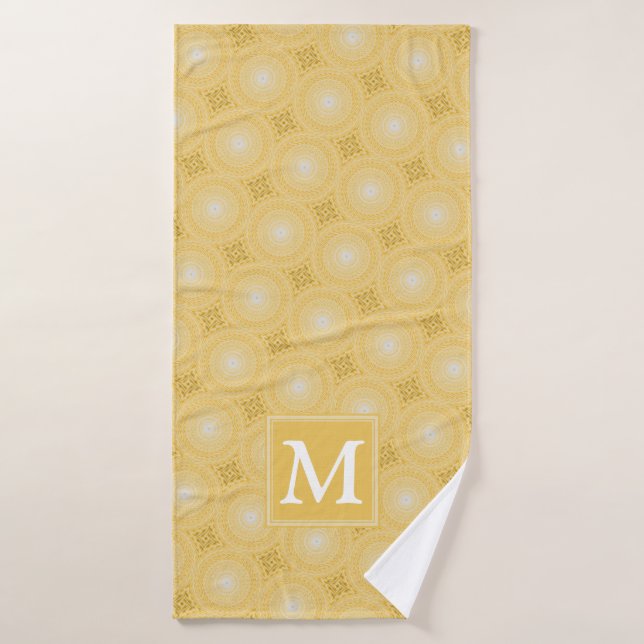 Monogram yellow circles pattern bath towel (Bath Towel)