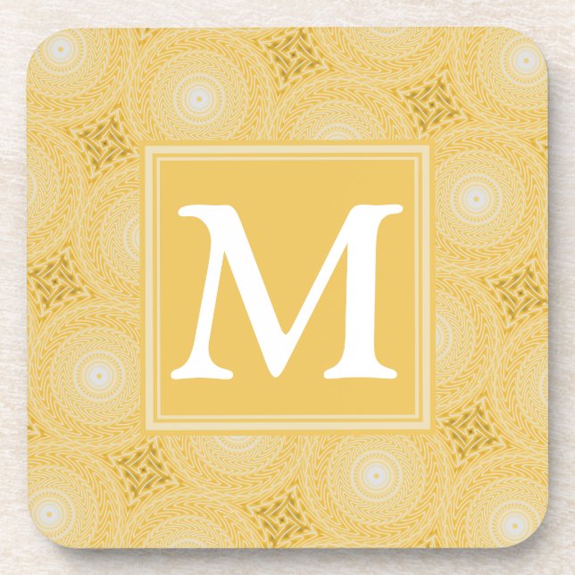 Monogram yellow circles pattern coaster (Front)