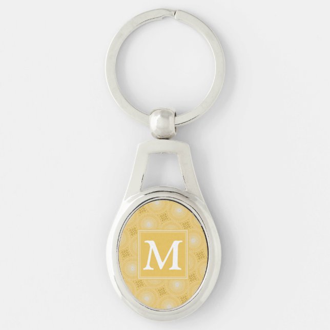 Monogram yellow circles pattern keychain (Front)