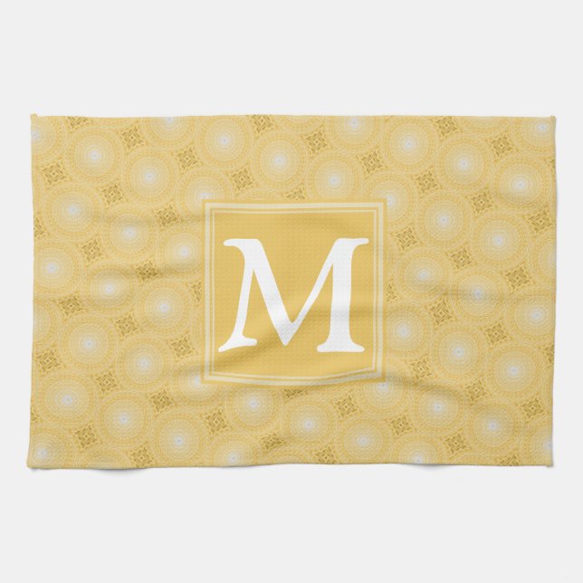 Monogram yellow circles pattern kitchen towel (Horizontal)