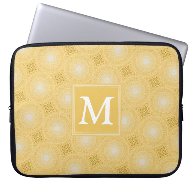 Monogram yellow circles pattern laptop sleeve (Front)