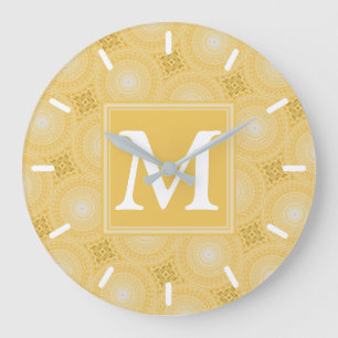 Monogram yellow circles pattern large clock