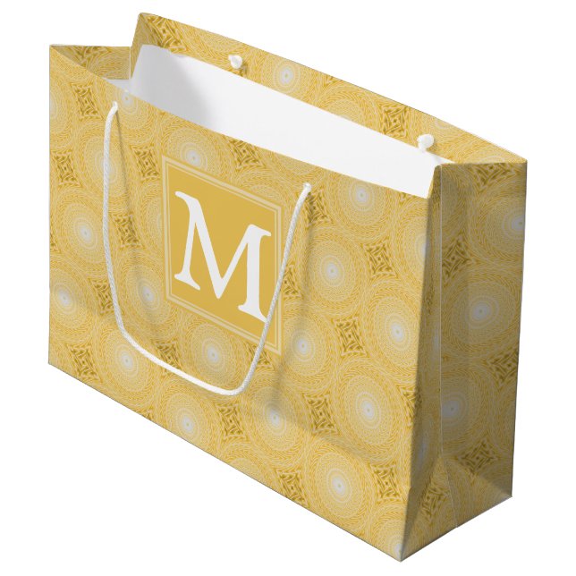 Monogram yellow circles pattern large gift bag (Front Angled)
