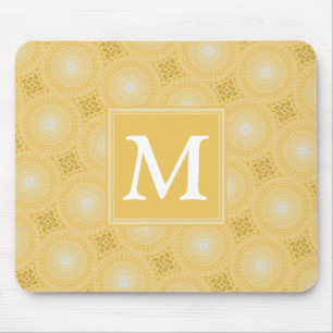 Monogram yellow circles pattern mouse pad