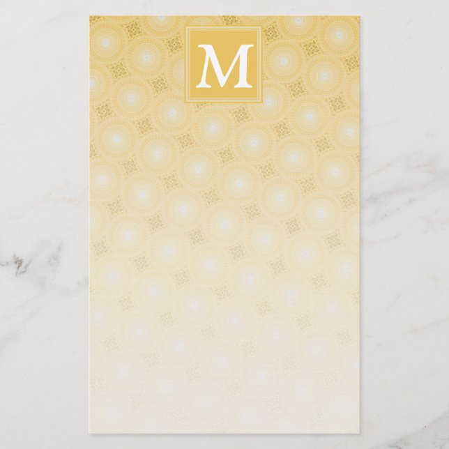 Monogram yellow circles pattern stationery (Front)