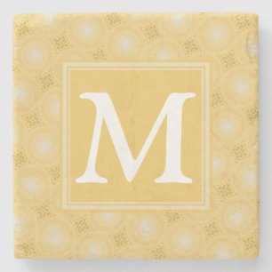 Monogram yellow circles pattern stone coaster