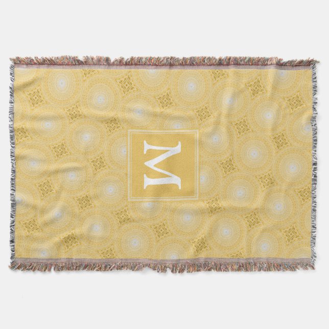 Monogram yellow circles pattern throw blanket (Front)