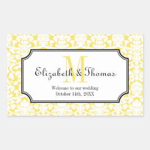 Monogram yellow damask frame out of town gift bag sticker