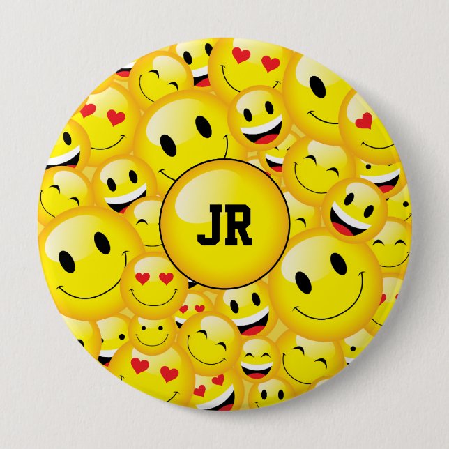 Monogram Yellow Emoji Art Symbol Pattern 4 Inch Round Button (Front)