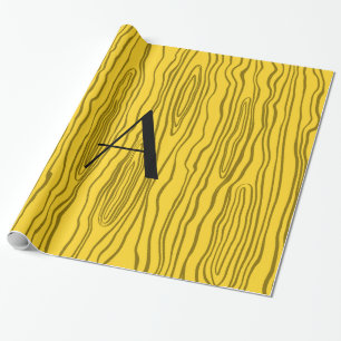 Monogram yellow faux bois wrapping paper