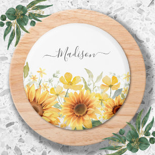 Monogram Yellow Flower Sunflower Floral Botanical Magnet
