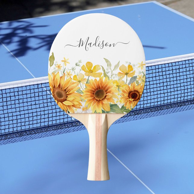 Monogram Yellow Flower Sunflower Floral Botanical Ping Pong Paddle (In situ)