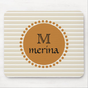Monogram Yellow Gold Striped Circle Mouse Pad