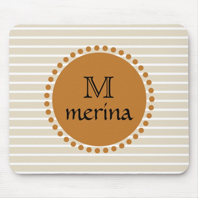 Monogram Yellow Gold Striped Circle Mouse Pad (Front)