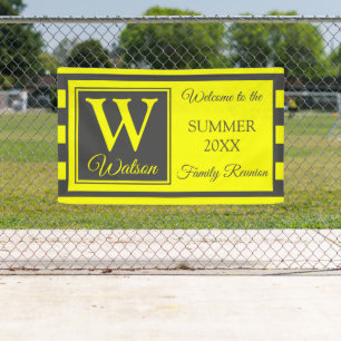 Monogram Yellow Gray Stripes Summer Family Reunion Banner