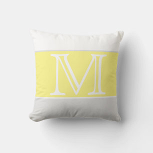 MONOGRAM Yellow Grey White stripe Solid Colour Throw Pillow