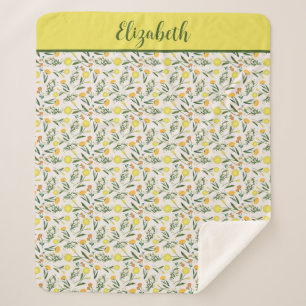 Monogram Yellow Orange Green Floral Boho Trendy Sherpa Blanket