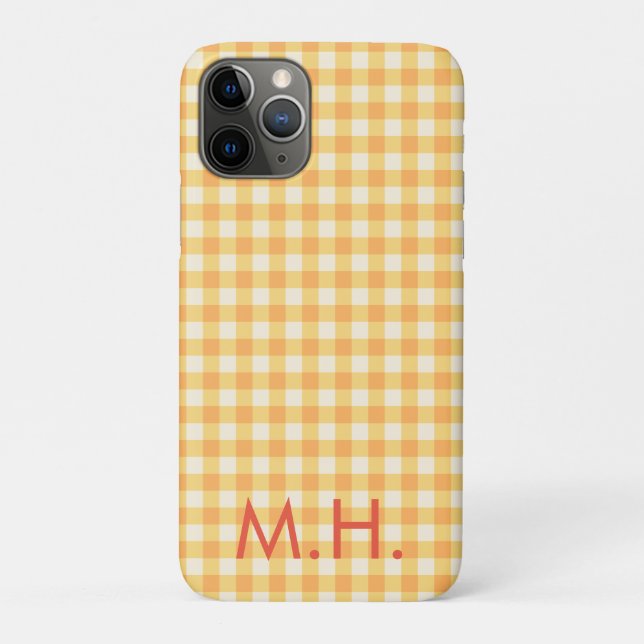 Monogram Yellow Orange Ish Preppy Gingham Plaid Case-Mate iPhone Case (Back)