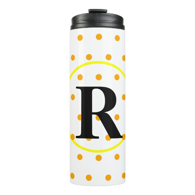 Monogram Yellow Orange Polka Dots Thermal Tumbler (Front)