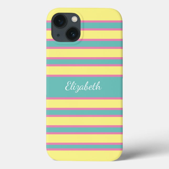 Monogram Yellow Pink Aqua Turquoise Striped Case-Mate iPhone Case (Back)