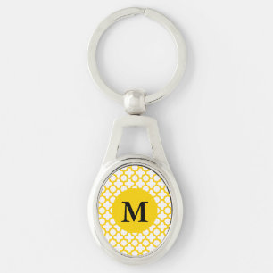 Monogram Yellow Quatrefoil Pattern Keychain