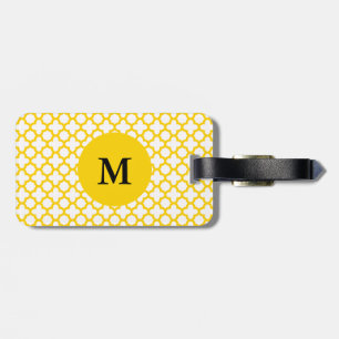 Monogram Yellow Quatrefoil Pattern Luggage Tag