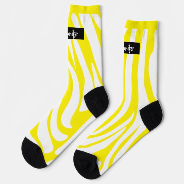 Monogram Yellow Striped Zebra Pattern Trendy Socks (Left)